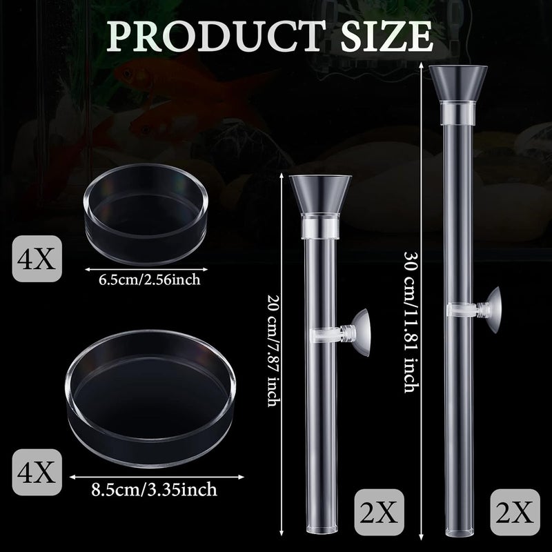 Potchen 12 Pieces Shrimp Feeder Set 4 Acrylic Tubes & 8 Dishes, Clear Crystal Glass Bowl, Fish Tank Feeding Supplies for Shrimp & Betta, 2 Sizes - Image 2